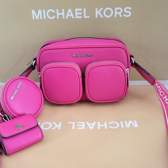 Michael Kors Jet Set Item Medium Pocket Crossbody Attachment Leather Dragonfruit - Picture 1 of 7
